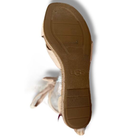 UGG Beige Linen and Suede Ankle Tie Wedge Sandals Women’s Size 10 EUC - Picture 5 of 11